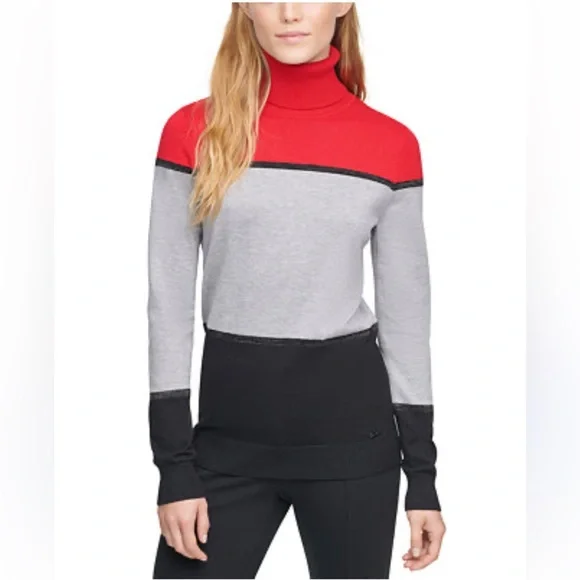 Calvin Klein Women's Colorblocked Turtleneck Sweater Red Size S/P - Picture 1 of 12